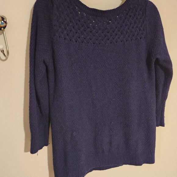 Ann Taylor Loft Navy Blue Cable Knit Sweater - Medium Fisherman Weave - Picture 3 of 7